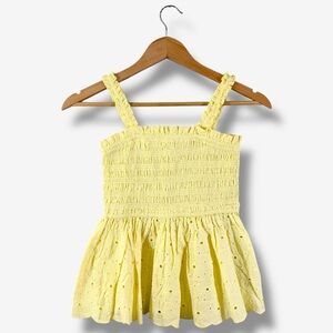 Altar’d State Yellow Eyelet Smocked Babydoll Tank Size XS Boho Cottage Festival